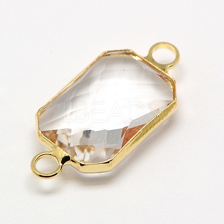 Golden Tone Brass Glass Rectangle Links connectors GLAA-M008-B-21G-1