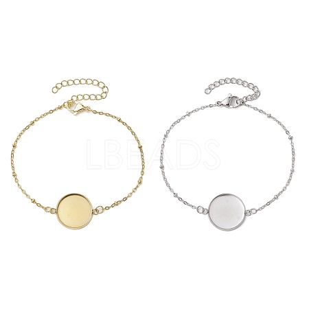 2Pcs 2 Colors 304 Stainless Steel Round Cabochon Setting Bracelets BJEW-JB11089-1