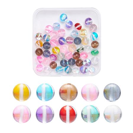 50Pcs 10 Colors Synthetic Moonstone Beads Strands G-YW0001-08-1