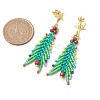 Christmas Tree Natural Red Jasper & Glass Seed Beads Dangle Stud Earrings for Women EJEW-MZ00157-3