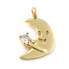 Moon with Smiling Face Brass Micro Pave Clear Cubic Zirconia Pendants KK-G425-07-2