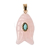 Natural Rose Quartz & Synthetic Turquoise Carved Pendants G-Z084-01G-02-1