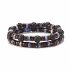 2Pcs 2 Style Natural Coconut & Blue Spot Jasper & Lava Rock Beaded Stretch Bracelets Set BJEW-JB07944-1