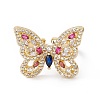 Colorful Cubic Zircon Butterfly Open Cuff Ring RJEW-B043-05-1