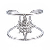 304 Stainless Steel Star Open Cuff Ring with Rhinestone RJEW-T023-89P-1