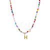 Colorful Beaded Heart Letter Necklace with Pearl Elements Stainless Steel Pendant Jewelry TR2146-8-1