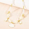 Ocean Brass Enamel Starfish Shell Shape Pendant Round ABS Imitation Pearl Beaded Necklaces KK-CBA4547-04D-G-3