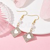 Alloy Crystal Rhinestone Rectangle with Heart Dangle Earrings EJEW-JE05491-01-3