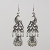 Tibetan Style Alloy Peacock with Bell Chandelier Earrings EJEW-WH0010-42AS-1