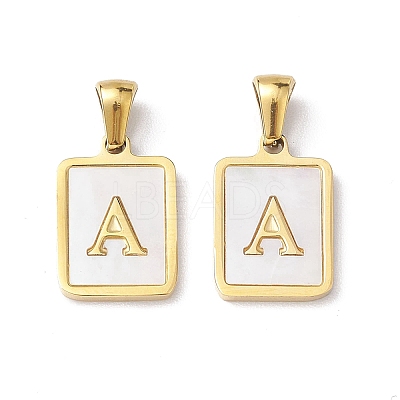 26Pcs Letter A~Z Ion Plating(IP) 304 Stainless Steel Pave Shell Pendants STAS-G327-01G-1