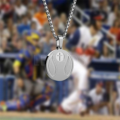 304 Stainless Steel Cross Sport Ball Pendant Necklaces WG79706-01-1