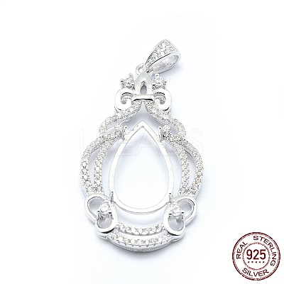 Anti-Tarnish Rhodium Plated 925 Sterling Silver Pendant Cabochon Open Back Settings STER-P044-02P-1