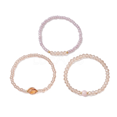 3Pcs 3 Styles Glass Beads Stretch Bracelets for Women BJEW-JB12880-1