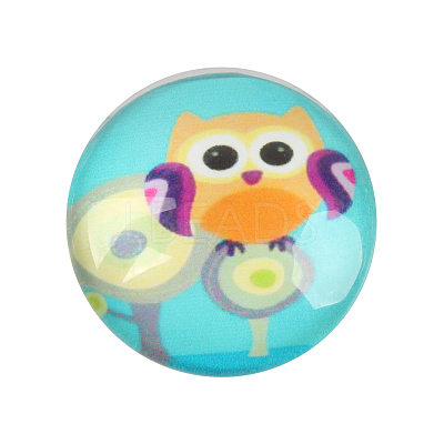 Cartoon Owl Printed Glass Half Round/Dome Cabochons GGLA-N004-18mm-B-1