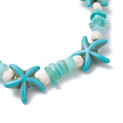 3Pcs 3 Colors Synthetic Turquoise & Natural Freshwater Shell Beads Stretch Bracelets for Women BJEW-JB12537-1