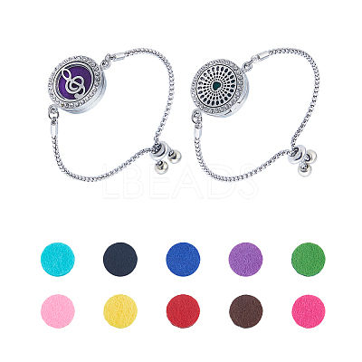 2Sets 2 Styles 316 Surgical Stainless Steel Rhinestone Diffuser Locket Slider Bracelets BJEW-FI0001-84A-1