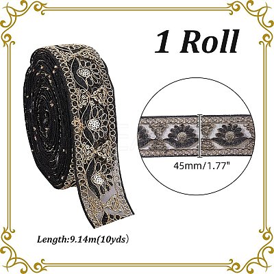 10 Yards Organza Embroidery Flower Ribbons with Paillettes SRIB-WH0011-202A-1