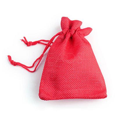 Polyester Imitation Burlap Packing Pouches Drawstring Bags ABAG-R005-9x7-18-1