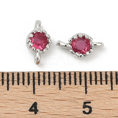 Brass Cubic Zirconia Flat Round Connector Charms KK-H204-02P-05-1