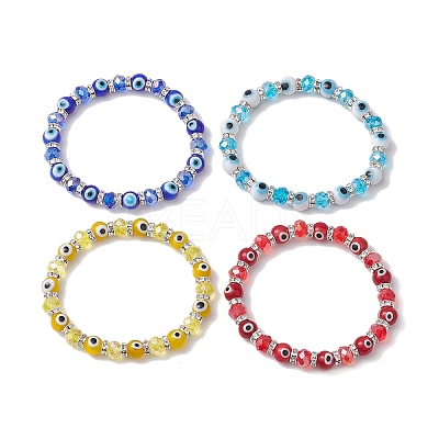 4Pcs 4 Colors Evil Eye Handmade Lampwork & Electroplated Glass Stretch Bracelet Sets BJEW-TA00520-1