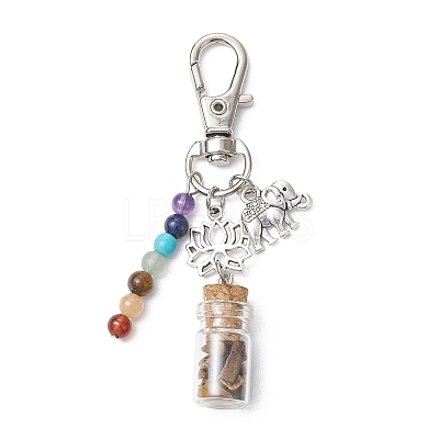 Glass Wishing Bottle with Chakra Natural & Synthetic Gemstone Chips inside Pendant Decorations HJEW-JM03044-1
