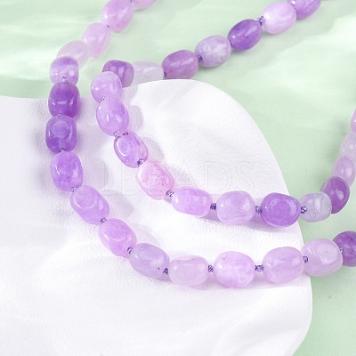 Natural Dyed Malaysia Jade Tumble Stone Nuggets Beaded Long Necklaces for Women NJEW-F340-A03-1