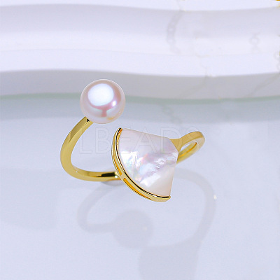 Natural Freshwater Pearl with Natural Shell Cuff Rings WGACE42-06-1