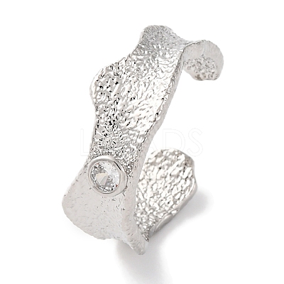 Rack Plating Brass Cubic Zirconia Open Cuff Rings for Women RJEW-S242-12P-1