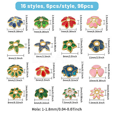 96Pcs 16 Styles Alloy Enamel Bead Caps FIND-CA0011-46-1