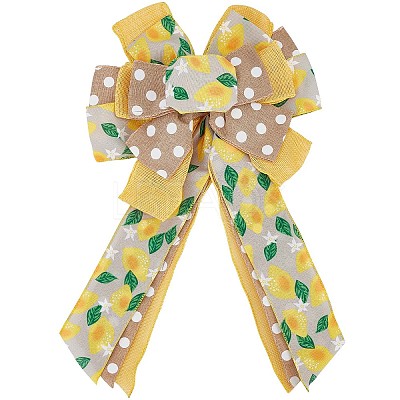 Lemon & Polka Dot Pattern Polyester Bowknot DIY-WH0387-78-1