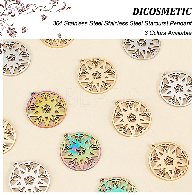 18Pcs 3 Colors 304 Stainless Steel Pendant STAS-DC0012-38-1