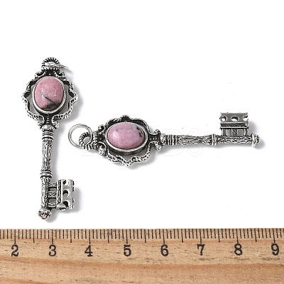 Key Brass Natural Rhodonite Big Pendants KK-D361-01AS-27-1