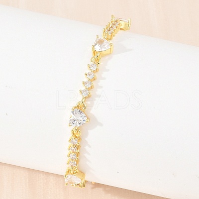 Brass Pave Cubic Zirconia Heart Link Chain Bracelets for Women KK-CBA68DA-10G-01-1