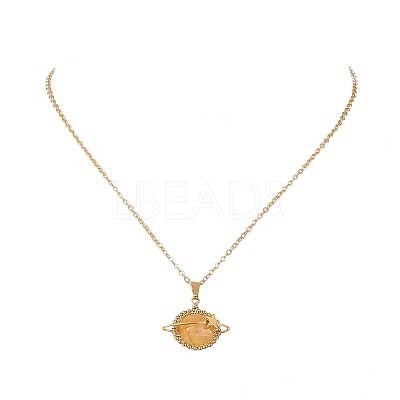 Natural Yellow Hematoid Quartz Copper Wire Wrapped Planet Pendant Brass Cable Chain Necklaces for Women NJEW-TA00260-03-1
