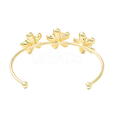 Alloy Flower with Imitation Pearl Beaded Open Cuff Bangle for Women LS-BJEW-D054-02G-03-1