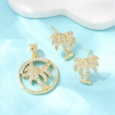 Brass Micro Pave Cubic Zirconia Pendant & Stud Earrings Sets for Women SJEW-F227-01K-G-1