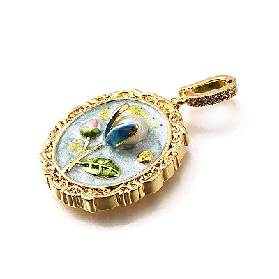 Brass Micro Pave Cubic Zirconia & Enamel Pendants KK-R222-08G-02-1
