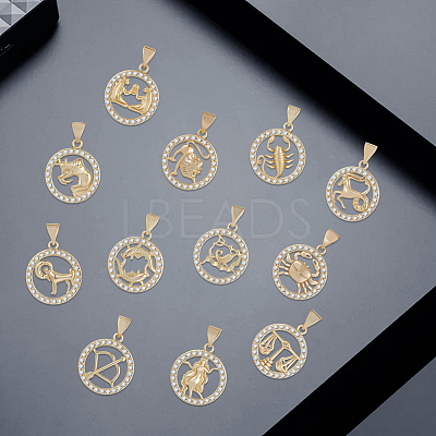 12Pcs 12 Styles Brass Micro Pave Cubic Zirconia Pendants KK-BM0001-01-1