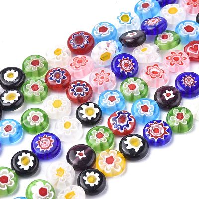 Flat Round Handmade Millefiori Glass Beads LK-R004-53-1