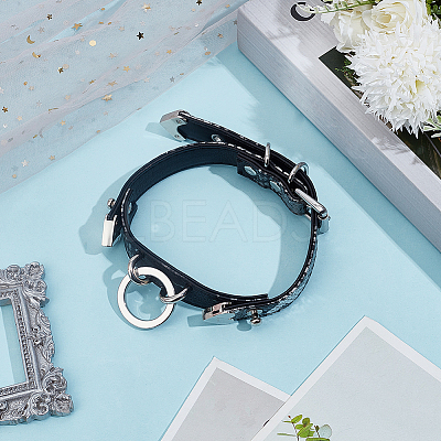 Snakeskin Print PU Leather Choker Necklaces with Alloy Rings for Women NJEW-WH20007-08-1