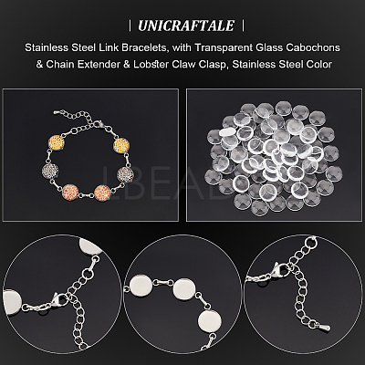 Round Tray 304 Stainless Steel Link Bracelets BJEW-AB00002-1