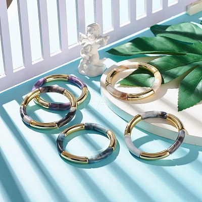 Acrylic Imitation Gemstone Curved Tube Beaded Chunky Stretch Bracelet for Women BJEW-JB07634-1