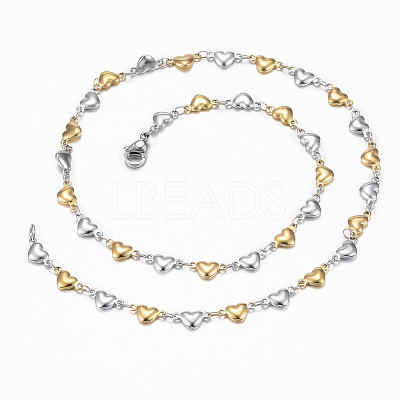 Two Tone 304 Stainless Steel Heart Link Chain Jewelry Sets SJEW-H103-12GP-1