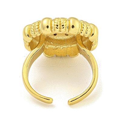Rack Plated Brass Micro Pave Cubic Zirconia Flower Open Cuff Rings for Women RJEW-Z042-02G-01-1