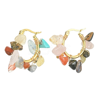 Natural Gemstone Chips Braided Hoop Earrings EJEW-JE04940-10-1