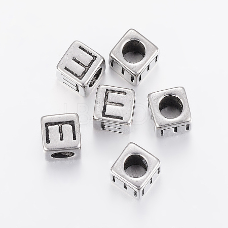 304 Stainless Steel Large Hole Letter European Beads LS-STAS-H428-01AS-E-1