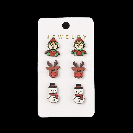 Christmas Theme Wood Stud Earrings EJEW-U016-06P-04-1