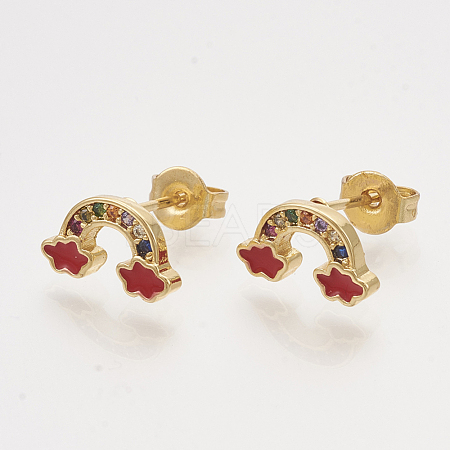Brass Cubic Zirconia Stud Earrings EJEW-S201-169B-1