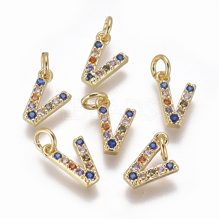 Brass Micro Pave Cubic Zirconia Charms ZIRC-L070-38V-G-1