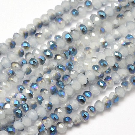 Faceted Rondelle Half Rainbow Plated Imitation Jade Electroplate Glass Beads Strands EGLA-J134-3x2mm-HR02-1